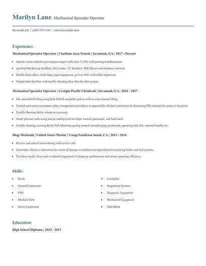 Mechanical Spreader Operator Resume