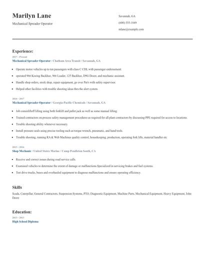 Mechanical Spreader Operator Resume
