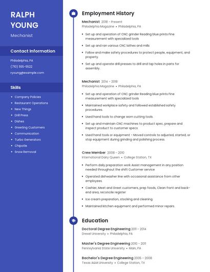 Mechanist Resume