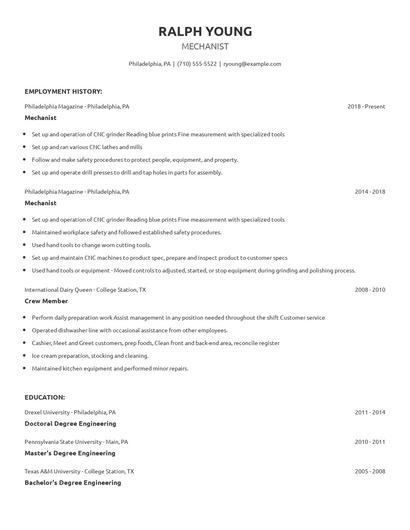 Mechanist Resume