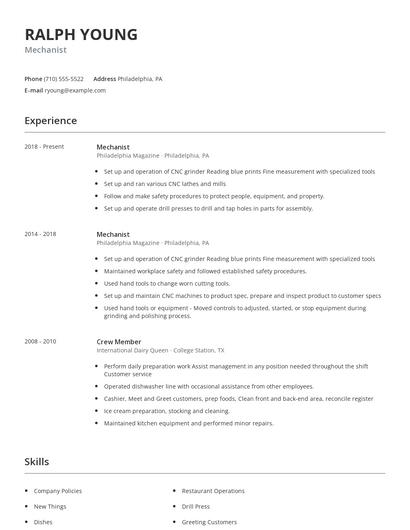 Mechanist Resume