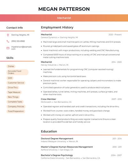Mechanist Resume