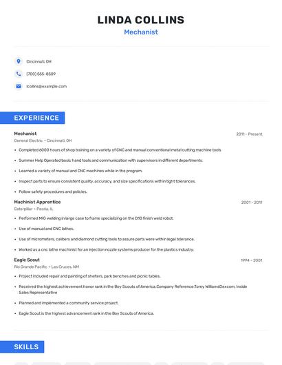 Mechanist Resume