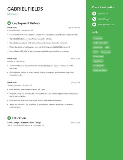 Mechanist Resume