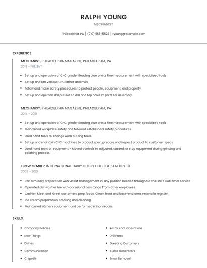 Mechanist Resume