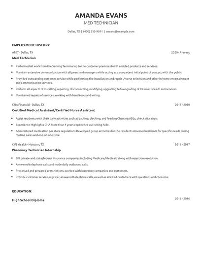 Med Technician Resume