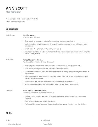 Med Technician Resume