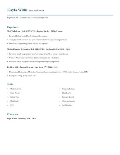 Med Technician Resume