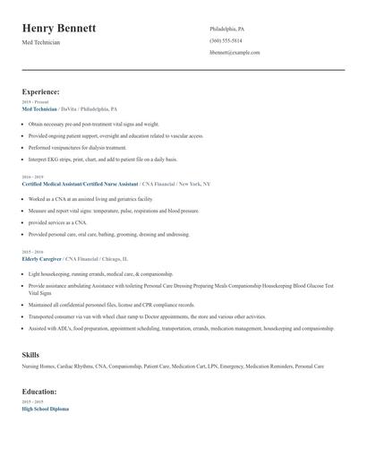 Med Technician Resume