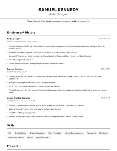 Media Designer Resume