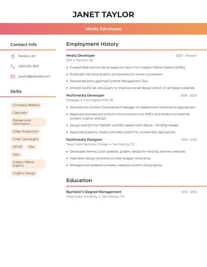 Media Developer Resume