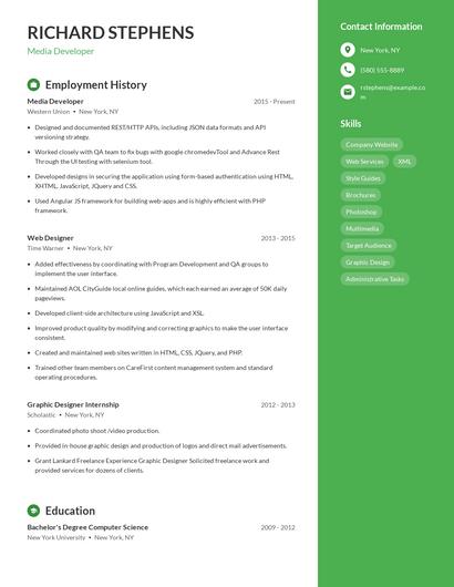 Media Developer Resume