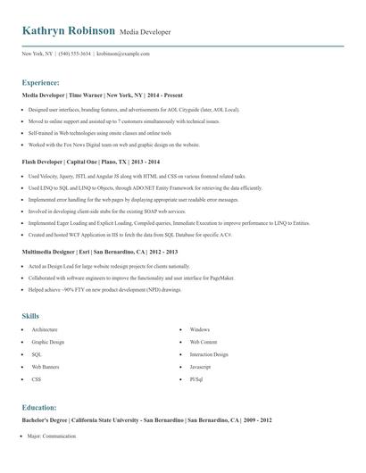 Media Developer Resume