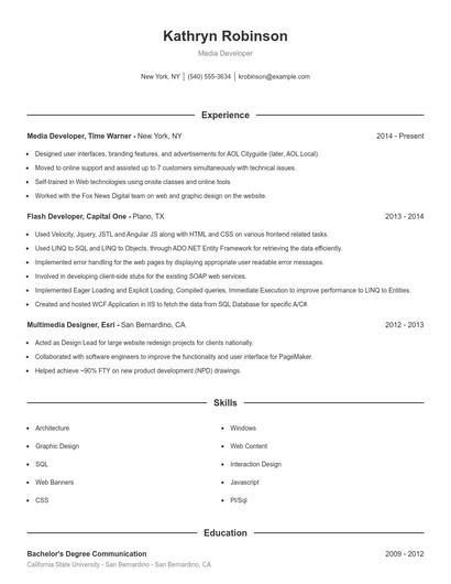 Media Developer Resume