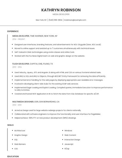 Media Developer Resume