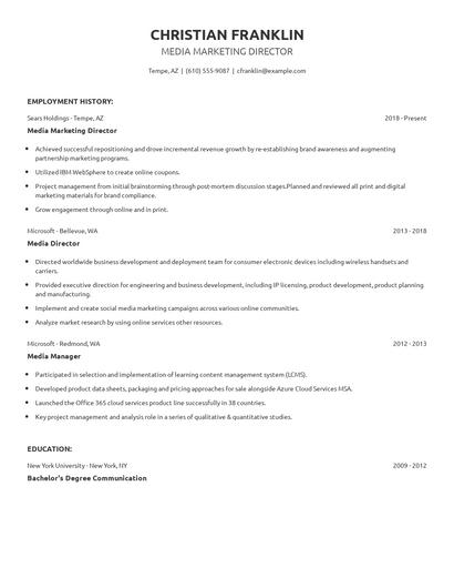 Media Marketing Director Resume