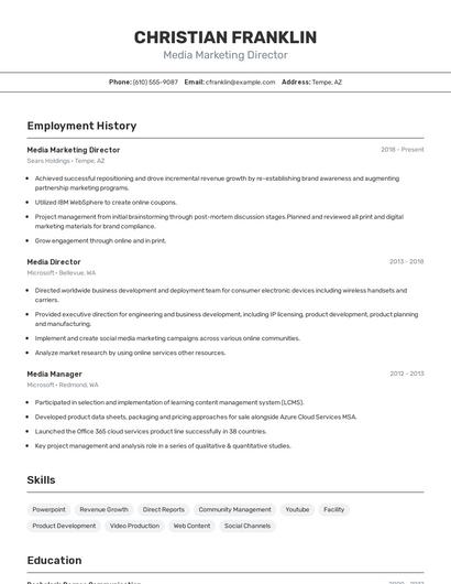 Media Marketing Director Resume