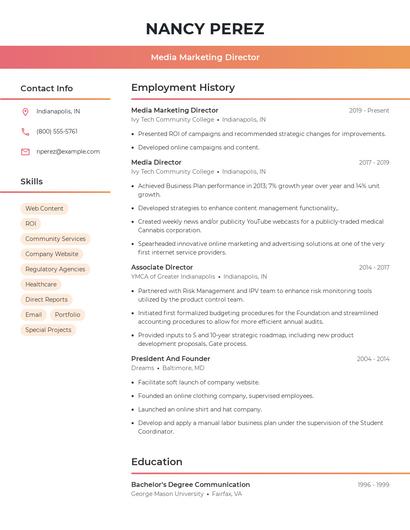 Media Marketing Director Resume