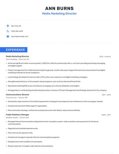 Media Marketing Director Resume