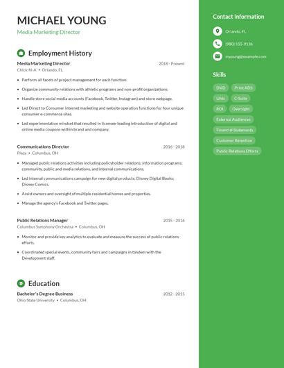 Media Marketing Director Resume