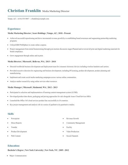 Media Marketing Director Resume