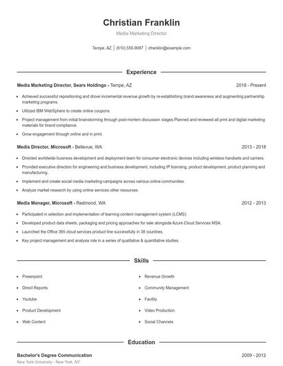 Media Marketing Director Resume