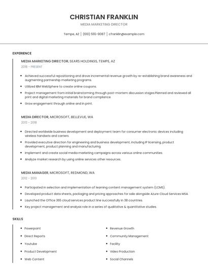 Media Marketing Director Resume