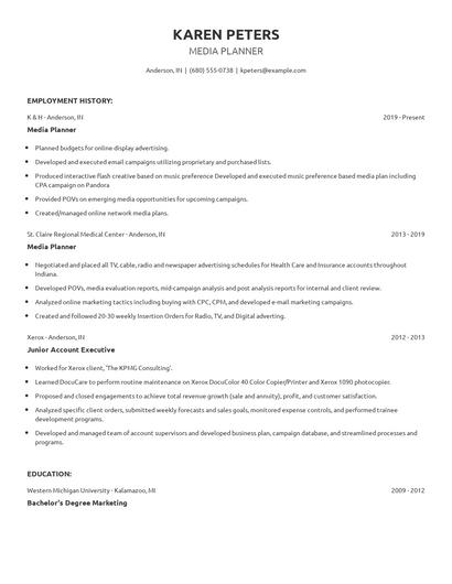 Media Planner Resume