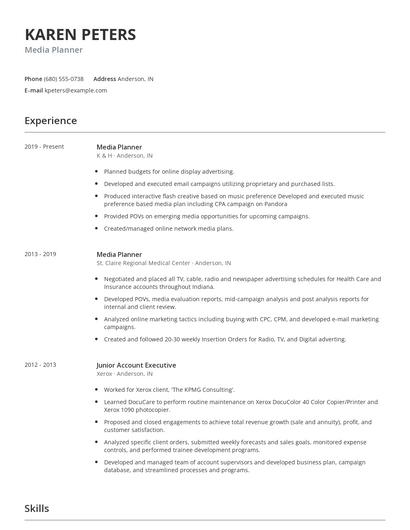 Media Planner Resume