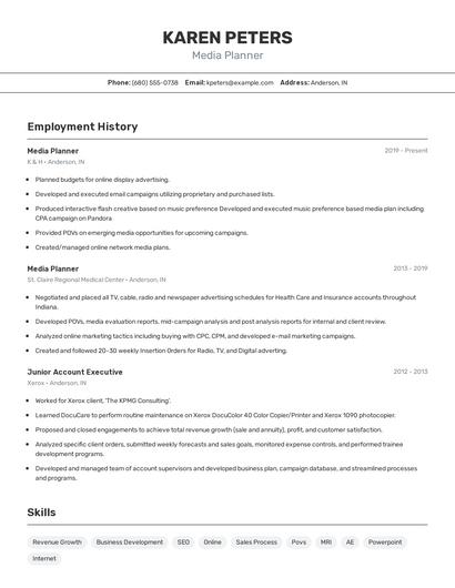 Media Planner Resume