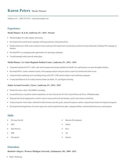 Media Planner Resume