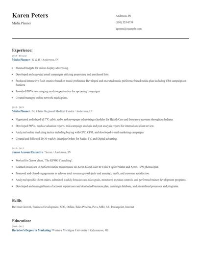 Media Planner Resume