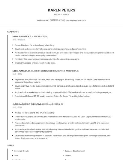 Media Planner Resume