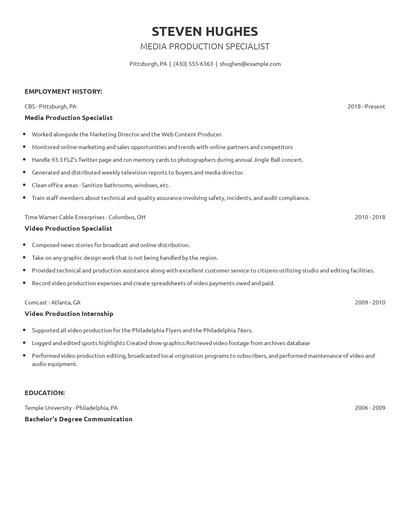 Media Production Specialist Resume
