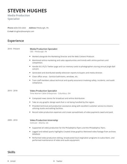 Media Production Specialist Resume