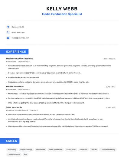 Media Production Specialist Resume
