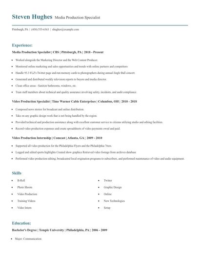 Media Production Specialist Resume