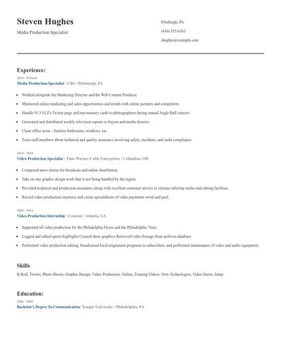 Media Production Specialist Resume