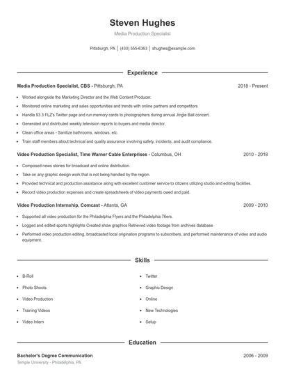 Media Production Specialist Resume