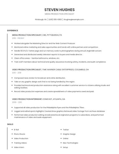 Media Production Specialist Resume