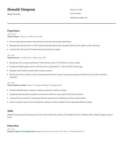 Media Promoter Resume