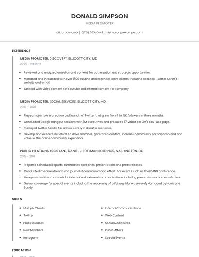 Media Promoter Resume