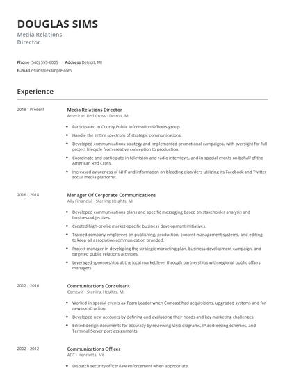 Media Relations Director Resume