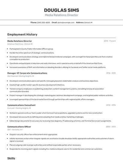 Media Relations Director Resume