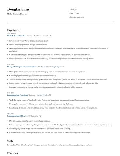 Media Relations Director Resume