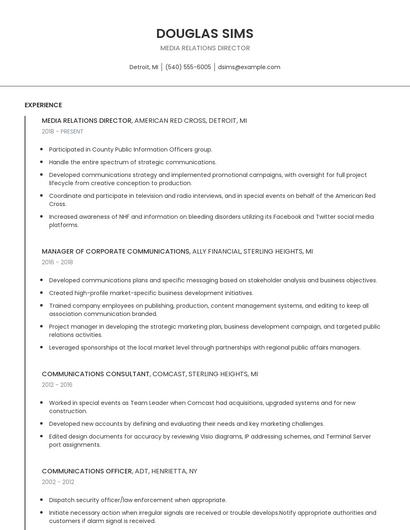 Media Relations Director Resume