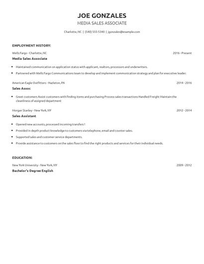 Media Sales Associate Resume