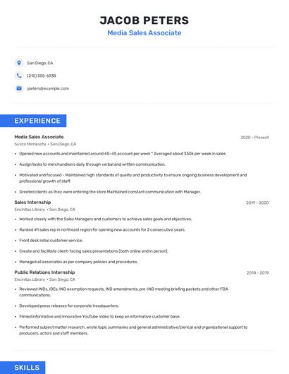 Media Sales Associate Resume