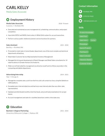 Media Sales Associate Resume