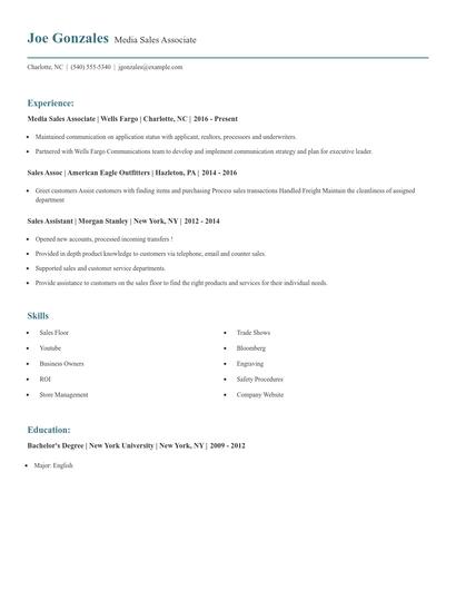 Media Sales Associate Resume
